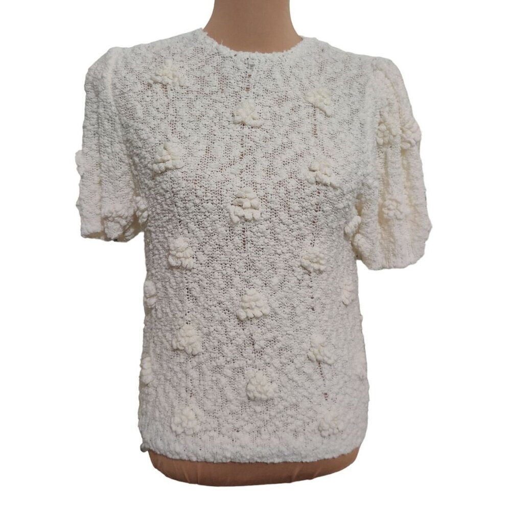 Vintage FaBE Womens Sweater Short Sleeve Knit Textured Popcorn Bauble Cream Sz M